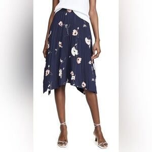 Vince Blue Floral Flower Pleated Skirt Elastic Waist Midi Polyester Size S